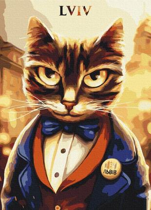 Картина за номерами «котик мер, мариянна пащук», патріотична в термопакеті 40*50 см, тм brushme, україна