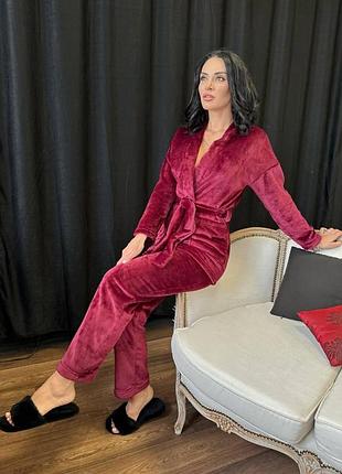 Домашний костюм с халатом. бордовый 50-52