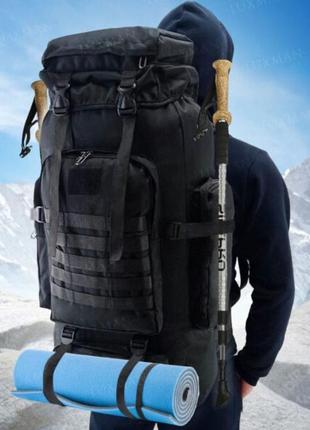 Рюкзак тактический черный 4в1 70 л водонепроницаемый туристический рюкзак. цвет: черный5 фото