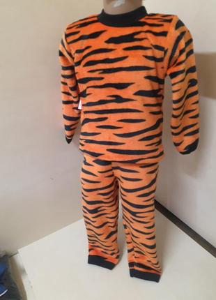 Теплая махровая пижама для мальчика девочки тигр 92 98 104 110 116 1227 фото