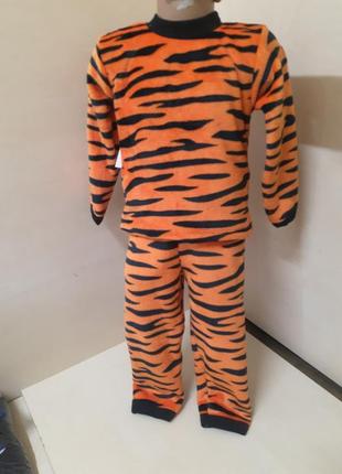 Теплая махровая пижама для мальчика девочки тигр 92 98 104 110 116 1226 фото
