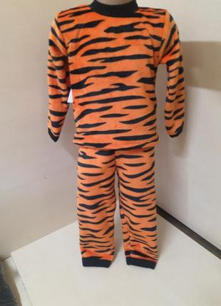 Теплая махровая пижама для мальчика девочки тигр 92 98 104 110 116 1224 фото