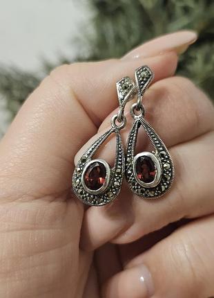 Сережки срібло, гранат
