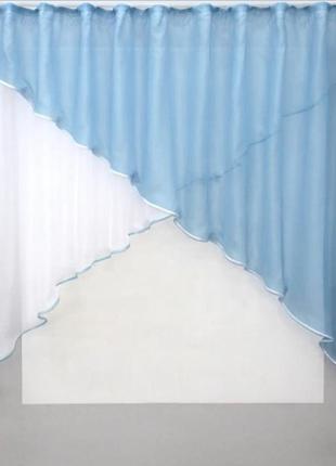 Фіранка ламбрекен на кухню (280х170см) на карниз 1-2м. колір блакитний з білим