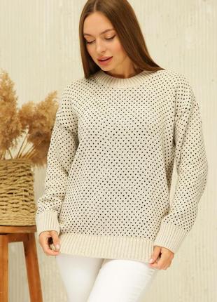 Женский вязанный свитер оверсайз цвет капучино. модель 229. размер ун 48-56