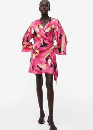 Новое атласное платье - халат батал h&m сатиновое платье-халат атлас сатин цветочный  цветы2 фото