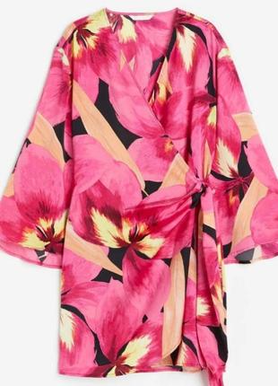 Новое атласное платье - халат батал h&m сатиновое платье-халат атлас сатин цветочный  цветы4 фото