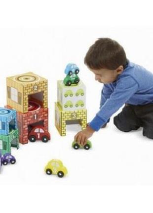 Развивающая игрушка melissa&doug набор блоков-кубов автомобили и гаражи (md12435)4 фото