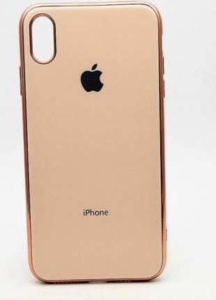 Чохол глянцевий з логотипом glossy silicon case для iphone xs max beige pink