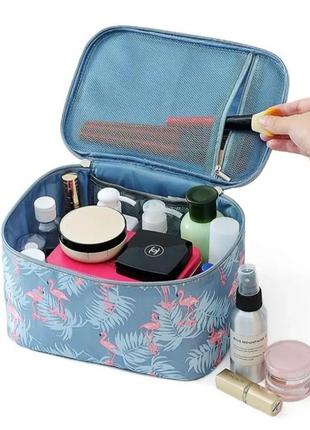 Вмістка косметичка чемодан сірого кольору з фламінго3 фото