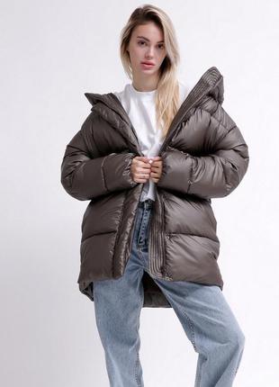 Женская качественная актуальная молодежная зимняя куртка пуховик оверсайз на еко пухе5 фото