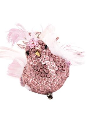 Новогодняя игрушка "райская птичка"  розовая2 фото