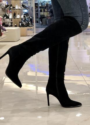 Жіночі замшеві демі чоботи на високій шпильці чорні з гострим носиком 600218r-509-15 brokolli 30398 фото