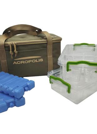 Термосумка з 2 акумуляторами холоду та 2 контейнерами для їжі. об'єм — 10,23 л. "acropolis" тст-5у1 фото