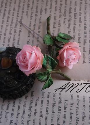 Брошка ніжно рожева троянда3 фото