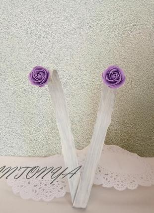 Сережки-гвоздики ніжного фіолетового відтінку2 фото