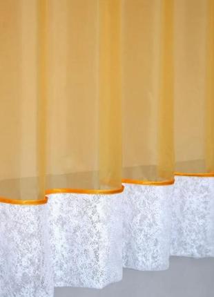 Гардина на кухню (270х170см) з ламбрекеном. колір темно-жовтий з білим4 фото