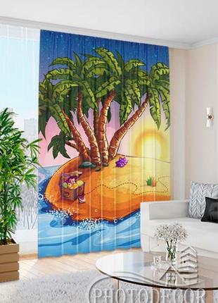 Фото штора в детскую "пальма на острове" 2,43м*1,0м (1 полотно), тесьма