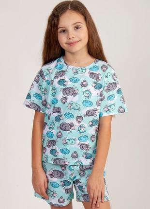 Детская подростковая легкая пижама хлопковая шорты и футболка оверсайз7 фото