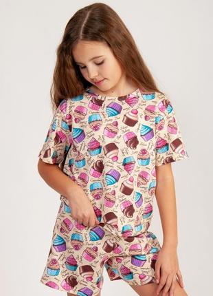Детская подростковая легкая пижама хлопковая шорты и футболка оверсайз3 фото