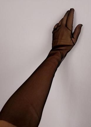 Черные фатиновые перчатки перчатки из сетки варежки из сетки прозрачные перчатки из фатина2 фото