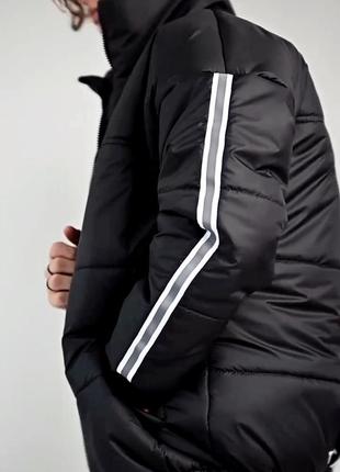 Куртка тёплая со светоотражающими лампасами 2423 "tnf" чёрный9 фото