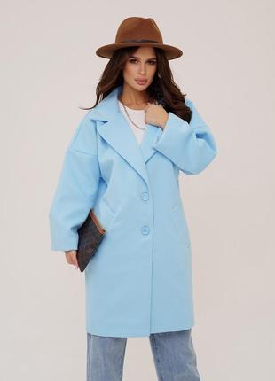 Синє кашемірове пальто кокон, розмір xl2 фото