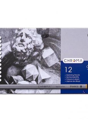 Набір графітних олівців marco chroma 12 штук в металевому кейсі (1015-12tn)3 фото