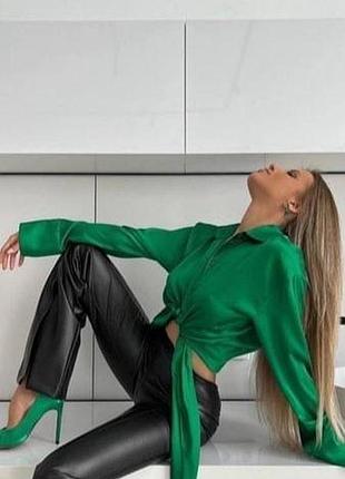 Атласна шовкова блузка сорочка на зав'язку