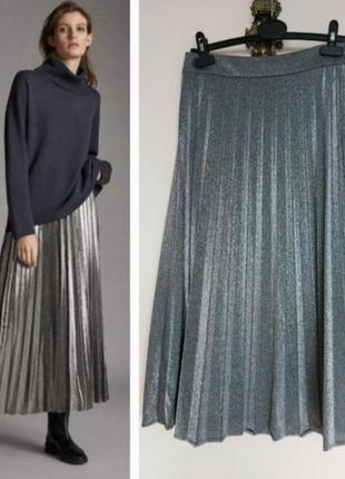 Стильная серебряная юбка, плиссе,миди4 фото