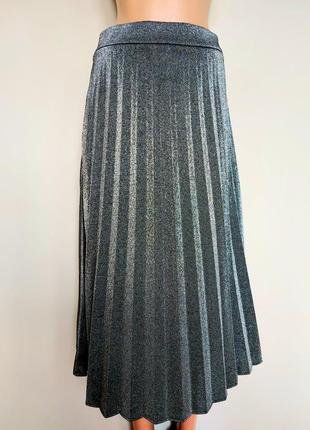 Стильная серебряная юбка, плиссе,миди2 фото
