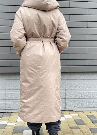 Двусторонняя зимняя теплая куртка длинная пуховик7 фото