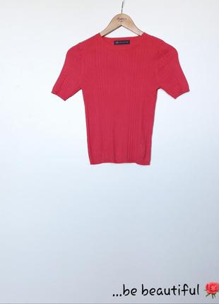 Рожева футболка рожевий джемпер з коротким рукавом s водолазка в рубчик1 фото