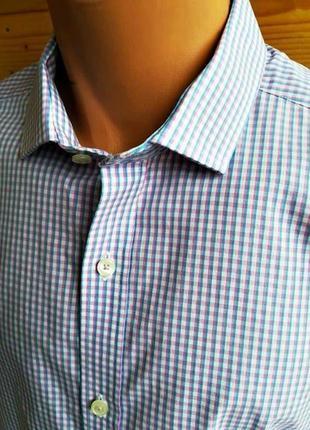 Классическая хлопковая рубашка в клетку известной английской марки george.3 фото