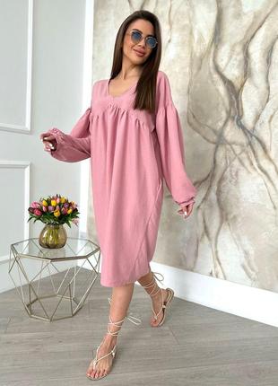 Свободное розовое платье с v-образной горловиной, размер s