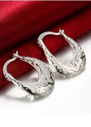 Серьги кольца серебро ажурные silver