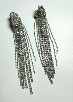 Клипсы серебряные длинные серьги с камнями совальки висящие серьги боискучи2 фото