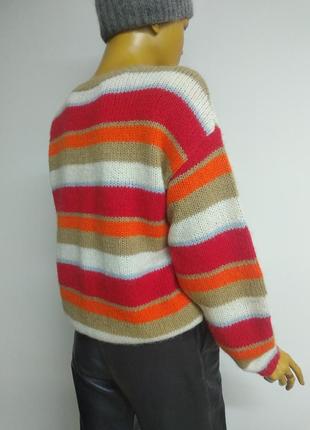 Edc теплый шерстяной вязаный оверсайз свитер кофта пуловер джемпер в цветную полоску шерсть альпака xs s m8 фото