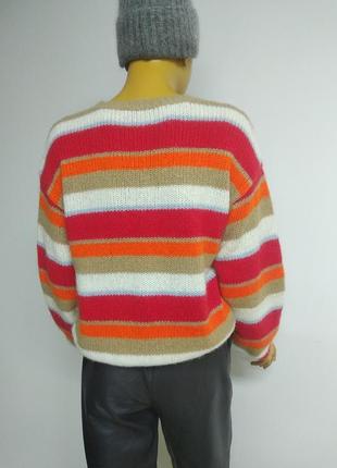 Edc теплый шерстяной вязаный оверсайз свитер кофта пуловер джемпер в цветную полоску шерсть альпака xs s m9 фото