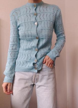 Винтажный кардиган голубый свитер с пуговицами кофта ручная работа свитер6 фото