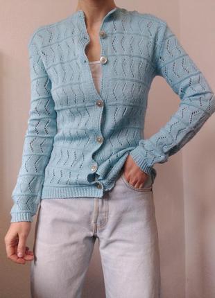 Винтажный кардиган голубый свитер с пуговицами кофта ручная работа свитер5 фото