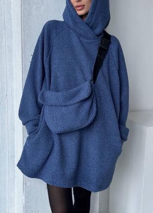Плюшевое тёплое тедди платье-худи с сумкой3 фото