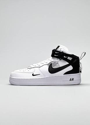 Жіночі високі чорно-білі шкіряні кросівки  в стилі nike air force mid 🆕 найк форс3 фото
