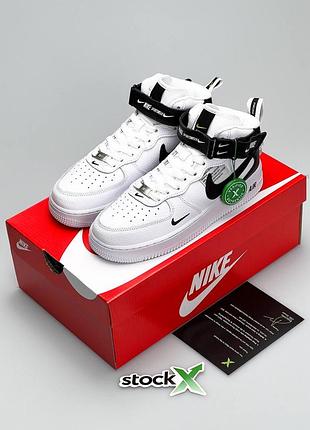 Жіночі високі чорно-білі шкіряні кросівки  в стилі nike air force mid 🆕 найк форс9 фото