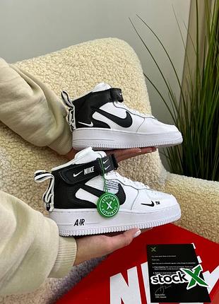 Жіночі високі чорно-білі шкіряні кросівки  в стилі nike air force mid 🆕 найк форс8 фото