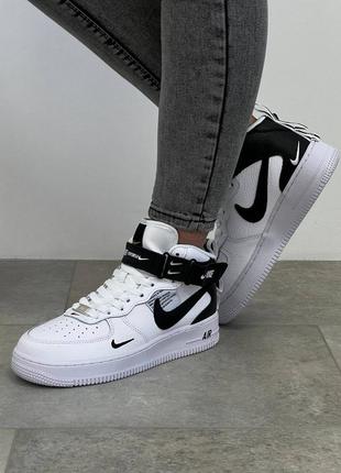 Жіночі високі чорно-білі шкіряні кросівки  в стилі nike air force mid 🆕 найк форс2 фото