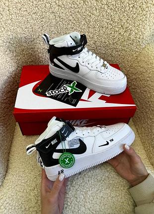 Жіночі високі чорно-білі шкіряні кросівки  в стилі nike air force mid 🆕 найк форс4 фото