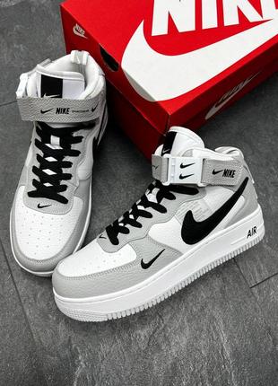 Мужские высокие серые кожаные кроссовки в стиле nike air force mid 🆕 найк форс10 фото