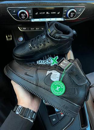 Чоловічі високі чорні шкіряні кросівки  в стилі nike air force mid 🆕 найк форс