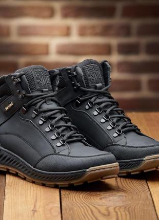 Зимові черевики barzoni чорні з натуральної шкіри, мужские кожаные зимние ботинки2 фото